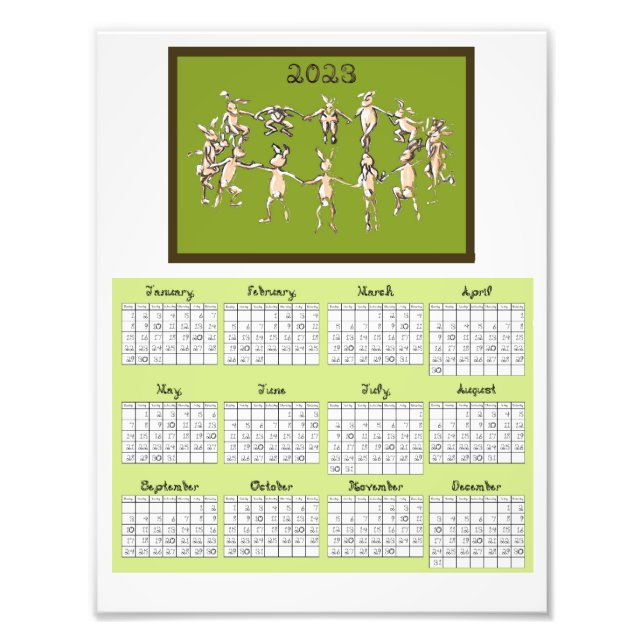 2023 Calendar Fabric Font Rabbits Dancing Photo Print (Front)