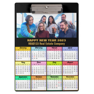 2023 Calendar Gold Script Business Photo Custom Clipboard