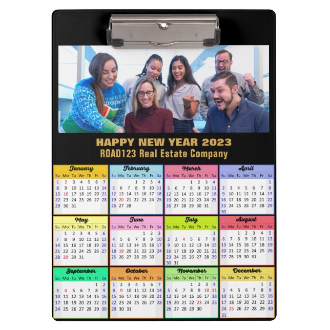 2023 Calendar Gold Script Business Photo Custom Clipboard (Front)