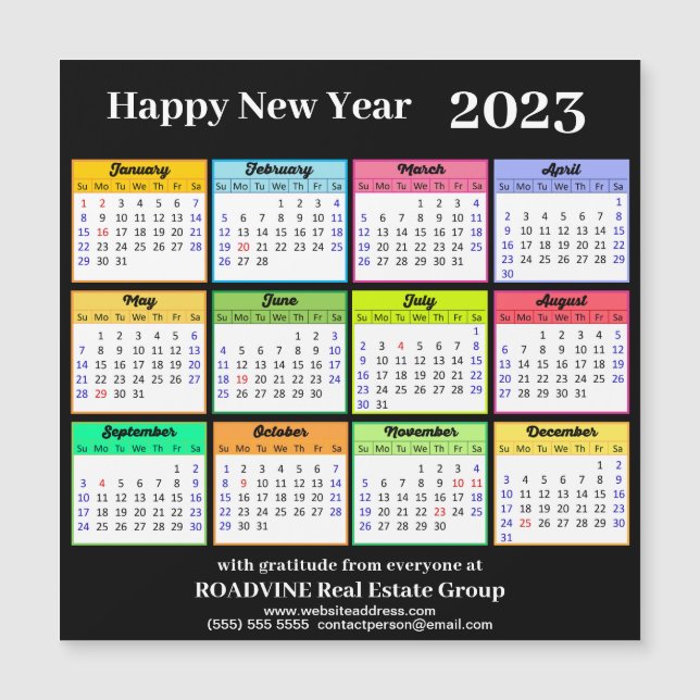 2023 Calendar Gold Script on Black Business Magnet (Front)