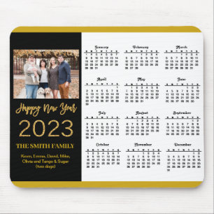 2023 Calendar Gold Script Simple Family Photo Mouse Pad