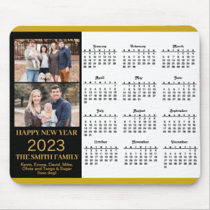 2023 Calendar Gold Script Simple Family Photo Mouse Pad