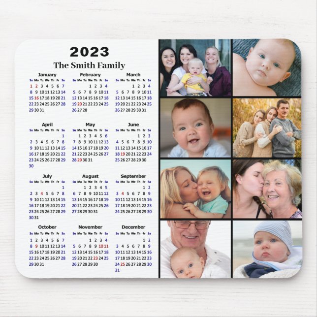 2023 Calendar Minimalist 8 Family Photo Custom Mouse Pad (Front)