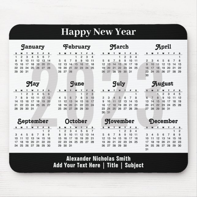 2023 Calendar Modern Black and White Minimalist  Mouse Pad (Front)