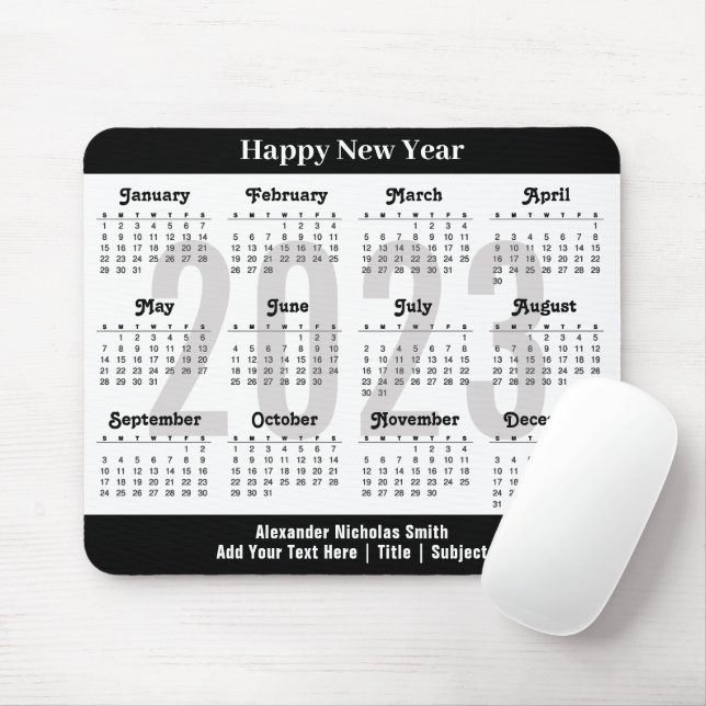 2023 Calendar Modern Black and White Minimalist Mouse Pad (With Mouse)