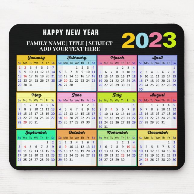 2023 Calendar Modern Custom Title Colourful Mouse Pad (Front)