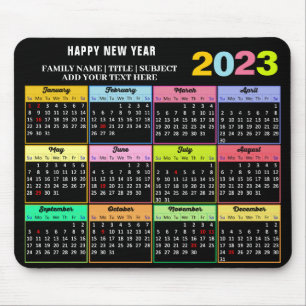 2023 Calendar Modern Custom White on Black Mouse Pad