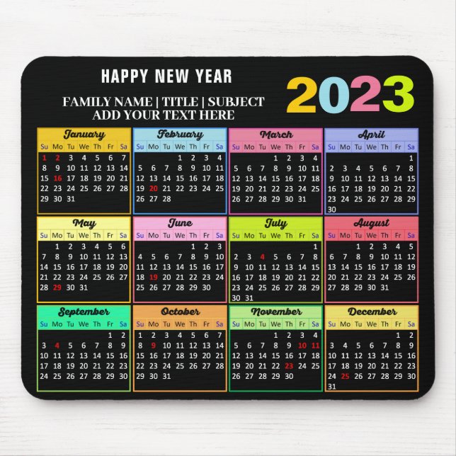 2023 Calendar Modern Custom White on Black Mouse Pad (Front)