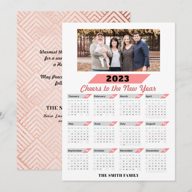 2023 Calendar Modern Family Photo Greeting Holiday Card (Front/Back)