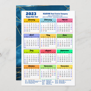 2023 Calendar Modern Geometric Blue Business Holiday Card