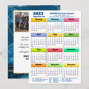 2023 Calendar Modern Geometric Blue Business Photo Holiday Card