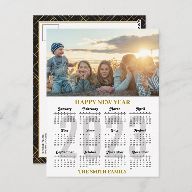 2023 Calendar Modern Gold and Black Script Photo Postcard (Front/Back)