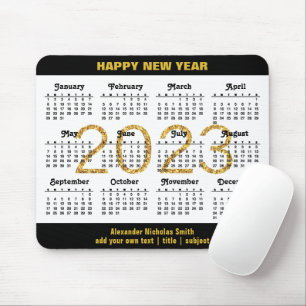 2023 Calendar Modern Gold Black Script Minimalist Mouse Pad