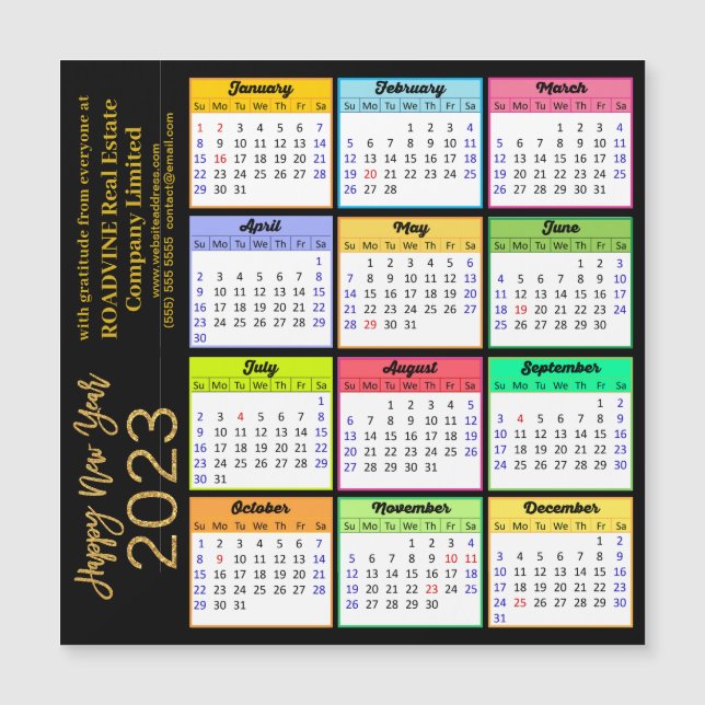 2023 Calendar Modern Gold Script Business Magnet (Front)