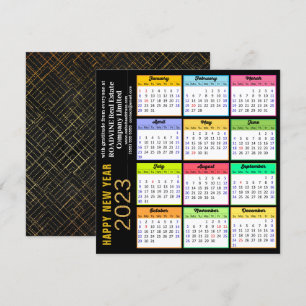 2023 Calendar Modern Gold Script on Black Business Holiday Card