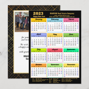 2023 Calendar Modern Gold Script Photo Business Holiday Card