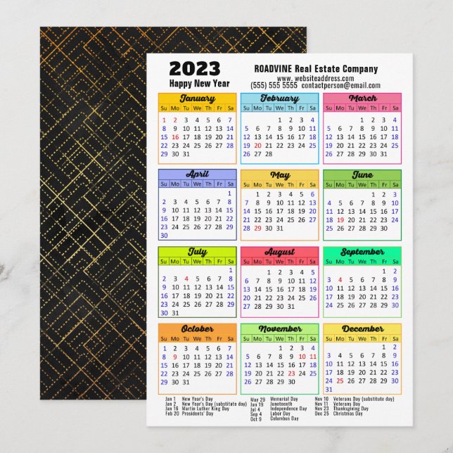 2023 Calendar Modern Script Minimalist Business Holiday Card (Front/Back)
