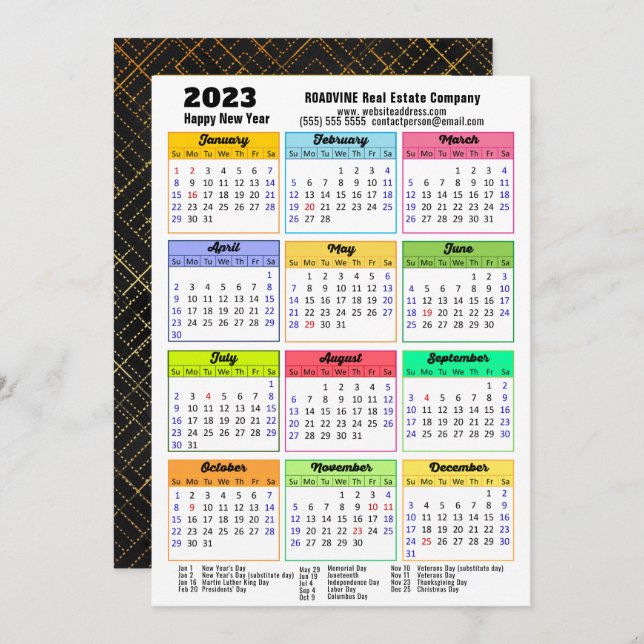 2023 Calendar Modern Script Simple Photo Business Holiday Card (Front/Back)