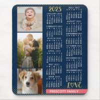 2023 Calendar Navy Coral Gold Family Photo Collage