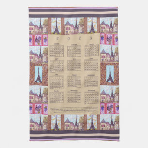 2023 Calendar Paris Eiffel Tower Pointillism Art Kitchen Towel