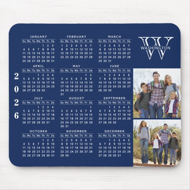 2023 Calendar Photo Navy Blue Monogrammed  Mouse Pad (Front)