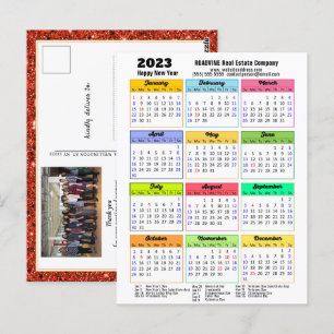 2023 Calendar Red Glitter Modern Business Photo Postcard
