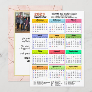 2023 Calendar Rose Gold Modern Corporate Photo Holiday Card