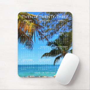 2023 Calendar Tropical Beach or Your Photo & Text  Mouse Pad