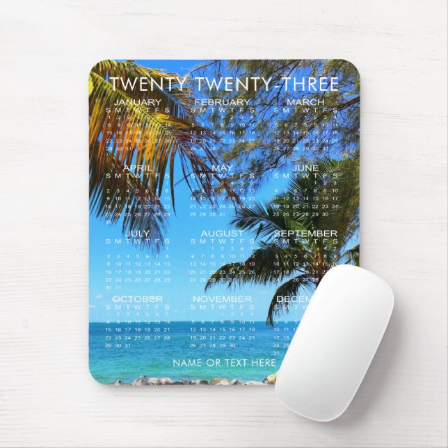 2023 Calendar Tropical Beach or Your Photo & Text  Mouse Pad (With Mouse)