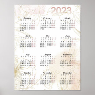 2023 Calendar, Watercolor Yearly Calendar, Modern Poster