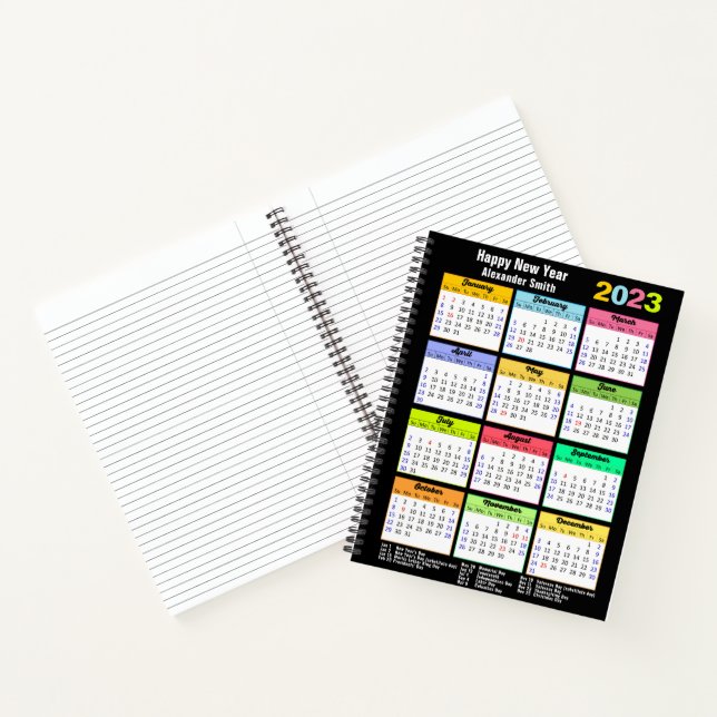 2023 Calendar with Holidays Yearly Modern Custom Notebook (Inside)