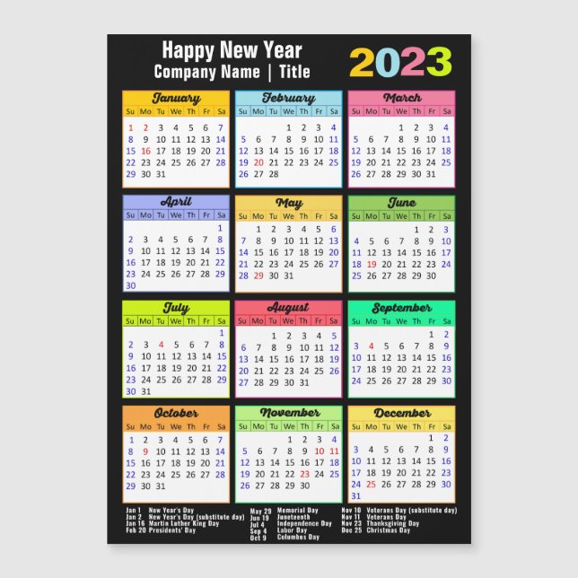 2023 Calendar with Holidays Yearly Modern Magnet (Front)