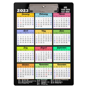 2023 Calendar with Public Holidays Modern Colorful Clipboard