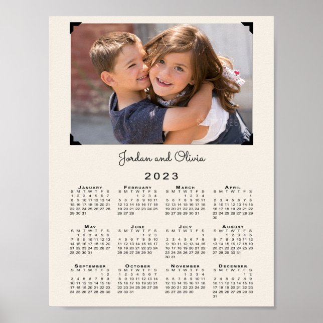 2023 Calendar with Your Photo and Name on Beige Poster (Front)