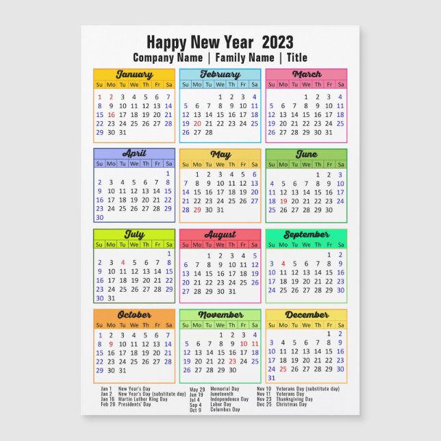 2023 Calendrier Personnalisé Affaires Carte magnét (Devant)