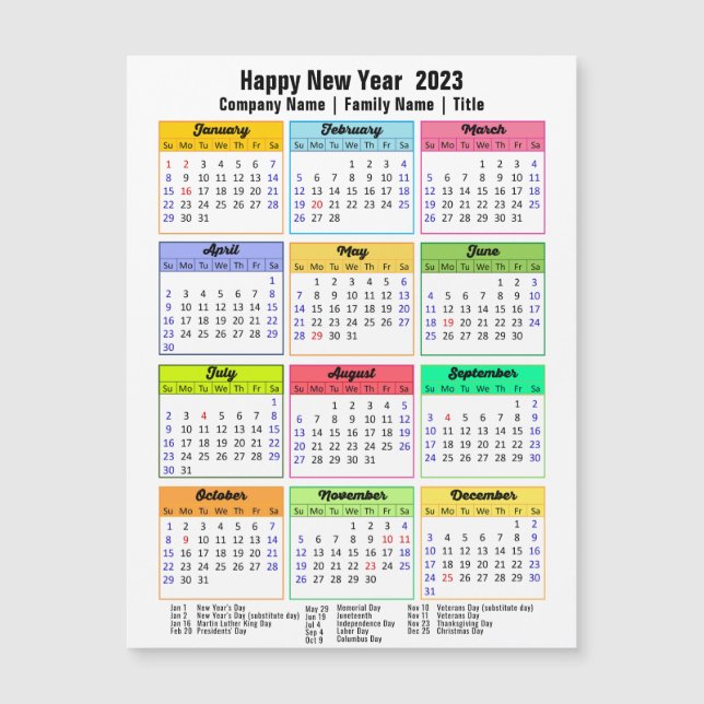 2023 Calendrier Personnalisé Affaires Carte magnét (Devant)