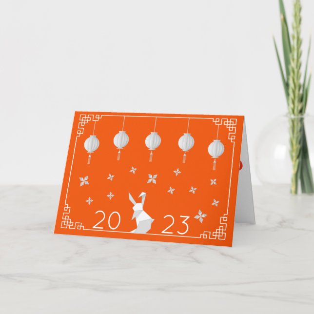 2023 Chinese New Year Origami Rabbit, orange Card (Front)