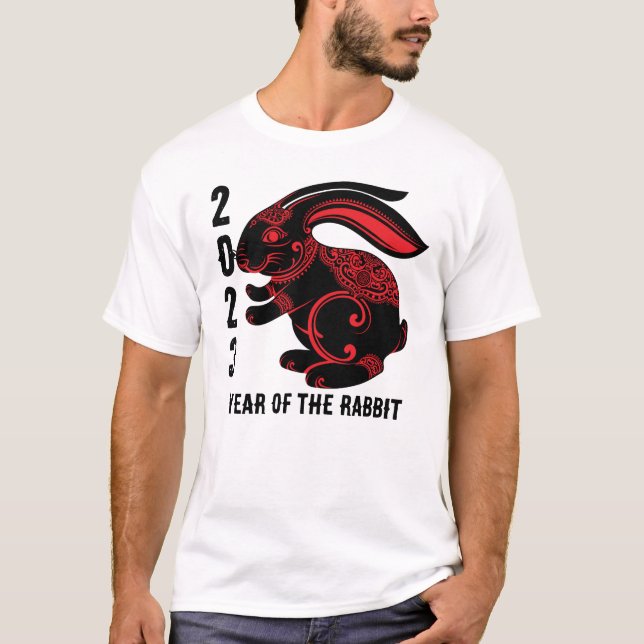 2023 Chinese Year of the Rabbit, black red T-Shirt