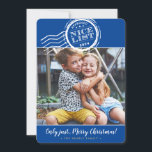 2023 CHRISTMAS PHOTO funny nice list stamp blue Holiday Card<br><div class="desc">by kat massard >>> www.simplysweetPAPERIE.com <<< A fun design with authentic Santa's Approval stamp - NICE LIST! Did your kids make it? TIPS 1. To resize / reposition the photo hit the "customise it" button. 2. You can also change the fonts, move and add more text! NEED HELP GETTING YOUR...</div>