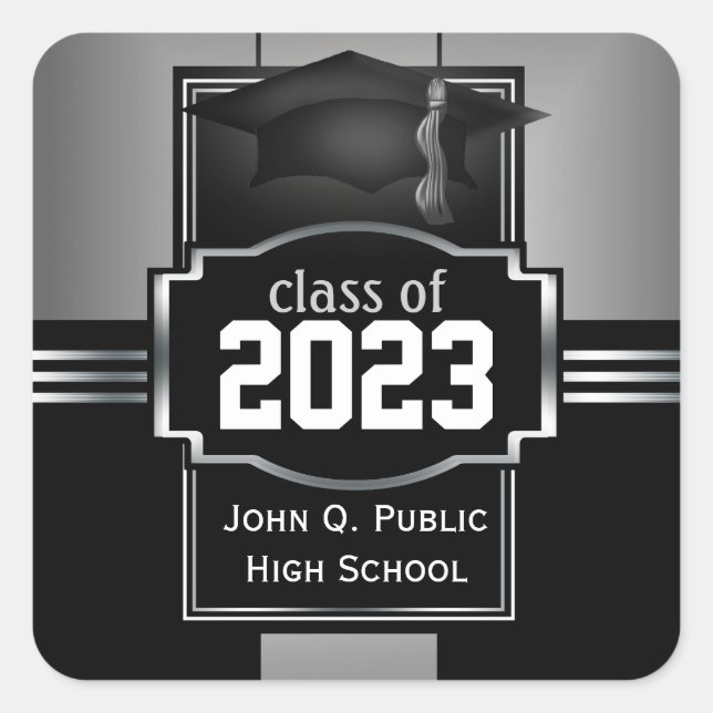 2023 Classy Modern Silver Graduation Year | School Square Sticker (Front)