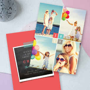 2023 Color Blocks Modern New Year 4 Photo Collage Holiday Card