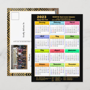 2023 Corporate Black Gold Modern Calendar Photo Postcard