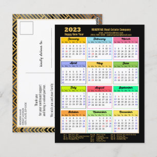 2023 Corporate Black Gold Script Modern Calendar Postcard