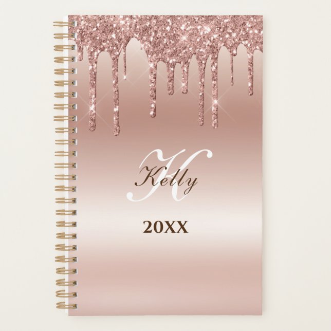  2023 Dripping  Rose Gold personalized name Planner (Front)