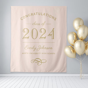 2023 Elegant Blush and Gold Custom Graduation Tapestry