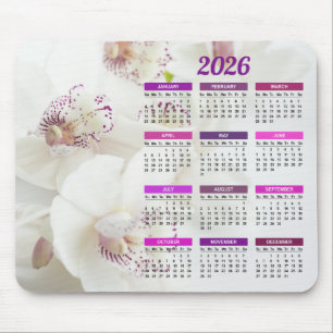 2023 Elegant White and Purple Orchids Calendar Mouse Pad