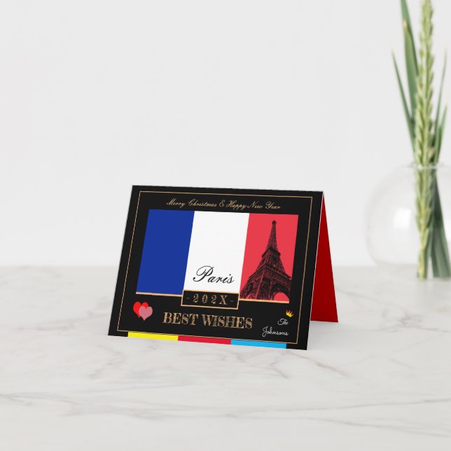 2023 French Flag & Eiffel Happy New Year, France Card (Front)