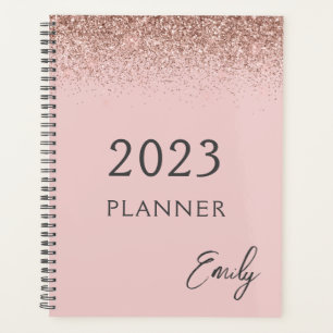 2023 Girly Rose Gold Blush Pink Glitter Planner