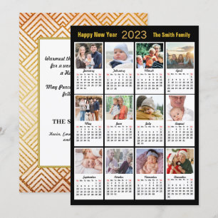 2023 Gold Script Modern Family 12 Photo Calendar Holiday Card