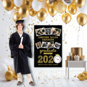 2023 Gold Sketch Grad 7 Photo Collage Graduation Poster